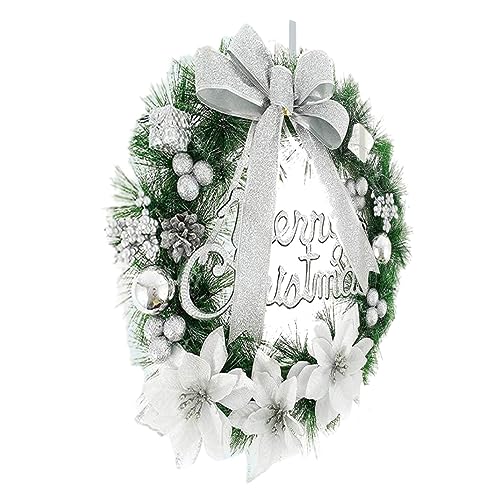 Peosaard Weihnachtskränze für Haustür, künstliche Weihnachts Türkranz mit Bugn Ball für Innen im Freien (Silber) von Peosaard