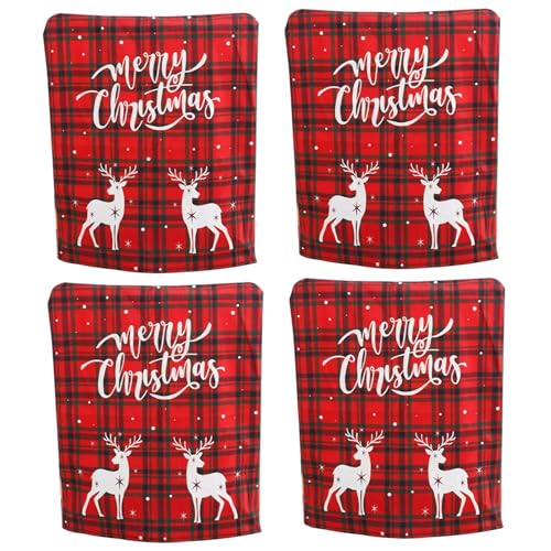 Peosaard Weihnachtsstuhl Rückenabdeckungen, Weihnachtsstuhl Cover Set von 4 einseitig 20x19in Rücken Cartoon süße Polyesterdekorationen für Party, Rentiere, Dekorationen von Peosaard