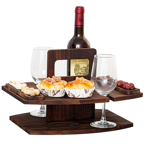 Weinschale, tragbarer Picknicktisch Holzpicknicktisch Abnehmbarer Weintisch mit 2 Glastiden und Snackschalen, Weinpicknicktisch mit Griff für Party, Picknick, Camping, Strandstil2, Weintisch von Peosaard