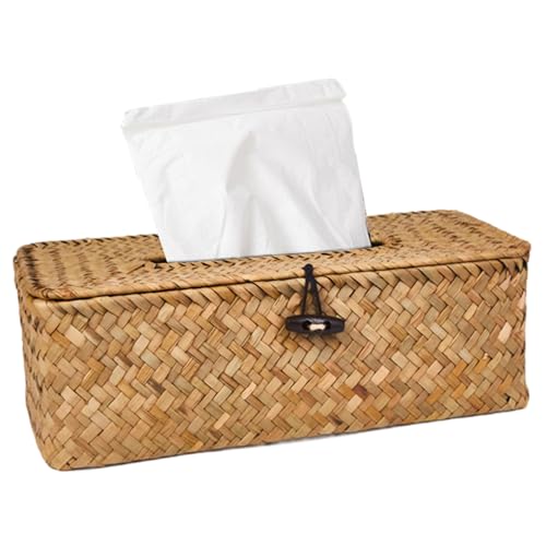 Rechteckige Gewebe-Tissue-Box-Abdeckung, Seegras-Rattan-Tissue-Box-Halter mit Flip-Open-Top für Badezimmer Waschtisch-Toiletten-Kommode Tisch Bürowagen, Karamell Rechteckige Gewebe-Tissue-Box-Abdeckung, Seegras-Rattan-Tissue-Box-Halter mit Flip-Open-Top für Badezimmer Waschtisch-Toiletten-Kommode Tisch Bürowagen, Karamell von Peosaard