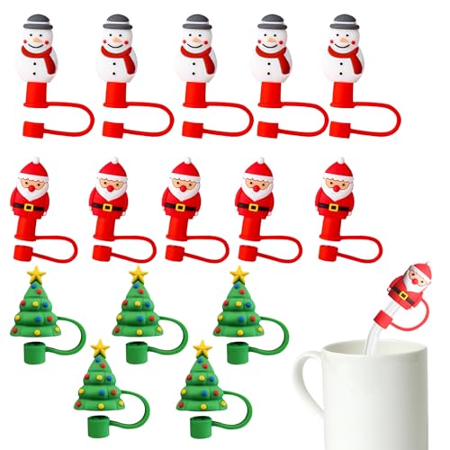 Strohtoper, Stroh Cover 15pcs Weihnachten Thema Silikon-Tipps für 6-8 mm staubdicht niedlich wiederverwendbarer Topper für Weihnachten Party nicht enthalten, Cups Accessoires von Peosaard