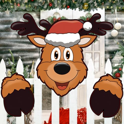 Weihnachtsdekorationen, Weihnachtszaun-Peeker 1 Set Smile Face Rentier Zaun Peeker mit Stick & Foam Klebstoff wasserdichte Mehrzweckdekorationen für Weihnachten Tree von Peosaard