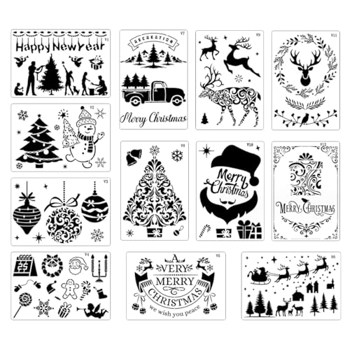 Weihnachtsfenster Schablonen, Weihnachtsschablonen 12pcs 10x7in wiederverwendbares Fenster waschbares Gemälde Sprühhandwerk für Glastür, Kunsthandwerk, Handwerks von Peosaard