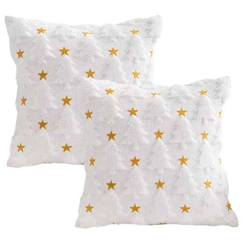 Weihnachtskissen Cover, 2 PCS Tree & Stern Plüsch Wurfkissen Hülle für Urlaubsschlafzimmersofa (weiß) von Peosaard