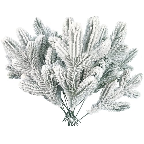 Weihnachtspicke, künstliche Kiefernzweige, 24 -pcs 11 -Zoll -gefrostete, schneebedeckte Weihnachtslaub, Plastikgrün -Stängel, DIY -Baumpfahl für Kränzegirlanden, Baumzweige von Peosaard
