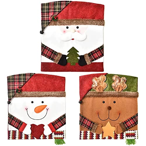 Weihnachtsstuhl Cover, Weihnachtssitz Back Cover Santa Claus Snowman Rentier Weihnachts -Abendessen Cove für Speisesaal Weihnachtsfestdekoration 3pcs, hohe Rückenabdeckungen von Peosaard