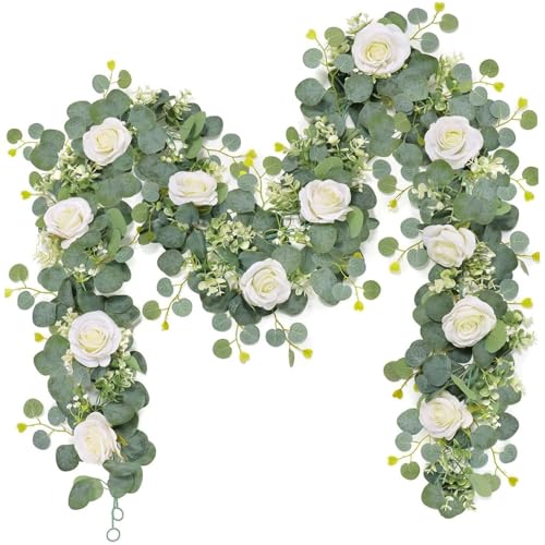 Weiße Rosengirlande, 2pcs Plastikblumengirlande mit Rose, 71 Zoll Gypsophila und Eukalyptusblätter für Hochzeitsfeier Tischläufer Hintergrund Dekor Weiße Rosengirlande, 2pcs Plastikblumengirlande mit Rose, 71 Zoll Gypsophila und Eukalyptusblätter für Hochzeitsfeier Tischläufer Hintergrund Dekor von Peosaard