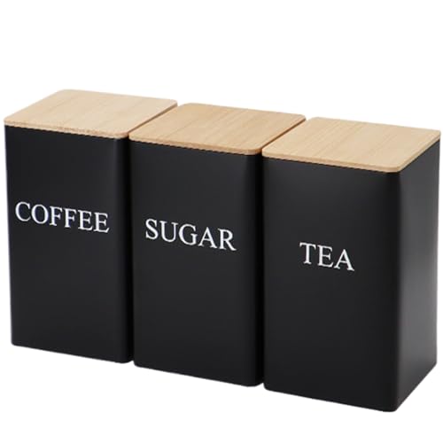 Zuckerbehälter, Kaffeee Tee Zucker Behälter Set aus 3 Eisen Tee Kaffee Zucker Kanister Set mit luftdichtem Bambusdeckel und Name Marker Einfacher quadratischer Küchenkanister Set für Kaffee Tee Zucke Zuckerbehälter, Kaffeee Tee Zucker Behälter Set aus 3 Eisen Tee Kaffee Zucker Kanister Set mit luftdichtem Bambusdeckel und Name Marker Einfacher quadratischer Küchenkanister Set für Kaffee Tee Zucke von Peosaard