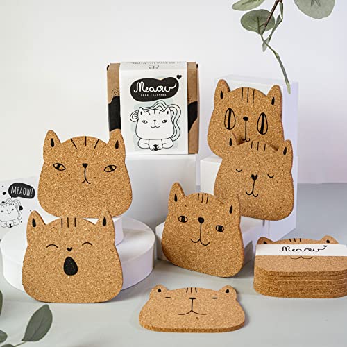 Meaow Katzen Korkuntersetzer, Geschenk Katzenliebhaber, rund, 6-teiliges Set, umweltfreundliches Untersetzer-Set mit süßen Katzen, Geschenkidee für Katzenbesitzer … von PepMelon