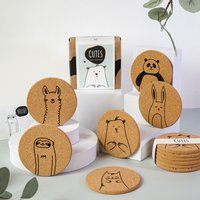 Niedlich - Rundes Korkuntersetzer-Set, Umweltfreundliche Glasuntersetzer Muttertagsgeschenk Für Sie, Llama, Bär, Panda, Faultier, Hase, Katze von PepMelon