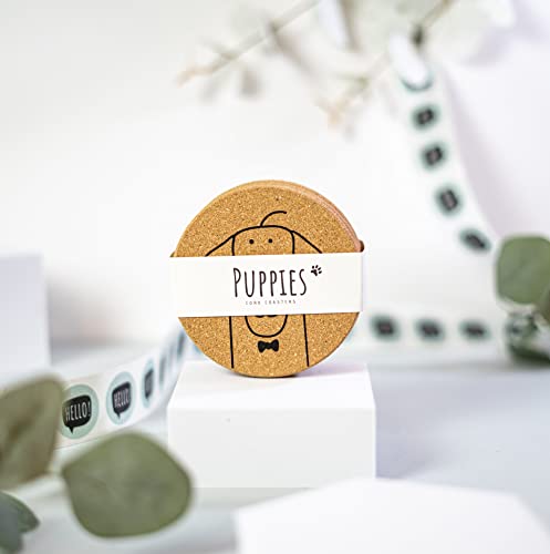 Puppies Hund Korkuntersetzer - Ohne Box, Geschenk für Hundeliebhaber, rund, 6-teiliges Set, umweltfreundliches Untersetzerset mit niedlichen Hunden, Geburtstagsgeschenkidee für Hundebesitzer … von PepMelon