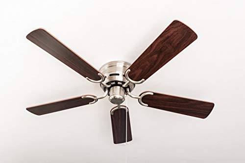 Pepeo - Kisa Deckenventilator ohne Beleuchtung | Ventilator mit Zugschalter in Silber mit Wendeflügeln in Rosen- und Walnuss-Holz, Durchmesser 105 cm. (Farbe: Nickel gebürstet, Rosenholz/Walnuss) von Pepeo