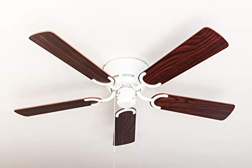 Pepeo - Kisa Deckenventilator ohne Beleuchtung | Ventilator mit Zugschalter in Weiß mit Wendeflügeln in Rosen- und Walnuss-Holz, Durchmesser 105 cm. (Farbe: Weiß, Rosenholz/Walnuss) von Pepeo