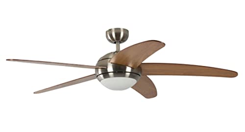 Pepeo Deckenventilator mit Beleuchtung und Fernbedienung Melton, Gehäuse Nickel, Flügelfarbe Honig - Ahorn, 132 cm, für Räume bis zu 25m² von Pepeo