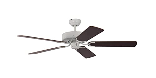 Deckenventilator ohne Beleuchtung Potkuri, Gehäuse Lack weiß, Wendeflügel Mahagoni oder Mahagoni mit Rattaneinlage , 132 cm, für Räume bis zu 25m² von Pepeo