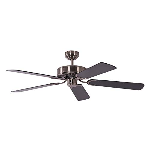 Deckenventilator ohne Beleuchtung Potkuri, Gehäuse gealtertes Silber, Flügel Schwarz, 132 cm, für Räume bis zu 25m² von Pepeo