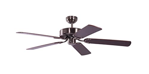 Deckenventilator ohne Beleuchtung Potkuri, Gehäuse gealtertes Silber, Wendeflügel Mahagoni oder Mahagoni mit Rattaneinlage , 132 cm, für Räume bis zu 25m² von Pepeo