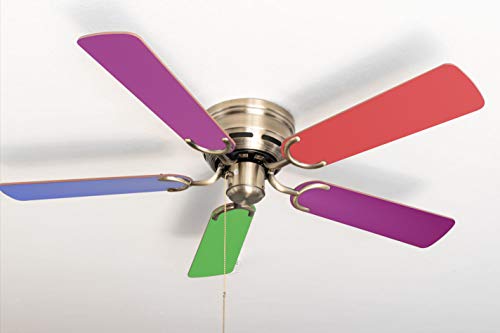 Pepeo - Kisa Deckenventilator ohne Beleuchtung | Ventilator mit Zugschalter in Antik-Messing mit Multicolor Wendeflügeln, Durchmesser 105 cm. (Farbe: Messing, Multicolor/Pastell) von Pepeo