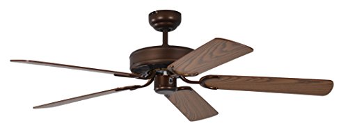 Pepeo Deckenventilator ohne Beleuchtung Potkuri, Gehäuse Bronze Antik, Wendeflügel Eiche oder Eiche mit Rattaneinlage, 132 cm, für Räume bis zu 25m132 von Pepeo