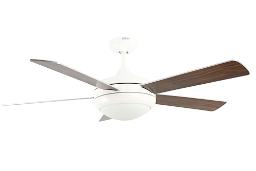 Pepeo AireRyder - Ursa Deckenventilator mit Beleuchtung | Eleganter Ventilator mit Wendeflügeln in Silber/Walnuss, inkl. Fernbedienung, 132cm Durchmesser (Farbe: Weiß & Silber/Walnuss) von Pepeo