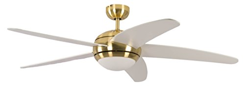 Deckenventilator mit Beleuchtung und Fernbedienung Melton, Gehäuse Messing, Flügelfarbe weiß, 132 cm von Pepeo