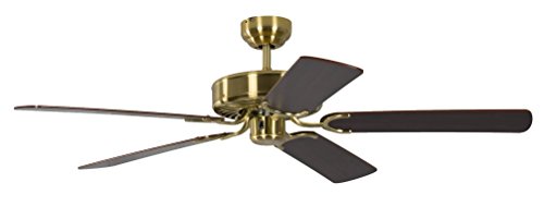 Deckenventilator ohne Beleuchtung Potkuri, Gehäuse Messing seidenmatt, Wendeflügel Mahagoni oder Mahagoni mit Rattaneinlage , 132 cm, für Räume bis zu 25m² von Pepeo