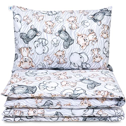 Pepi - Baby Bettwäsche Set - 135x100 cm Kinderbettdecke und Kissen 60×40 cm - Bettwäsche Baby aus Baumwolle 100% - Anti Allergisch Baby Bettdecke und Kissen - Safari von Pepi MADE IN POLAND