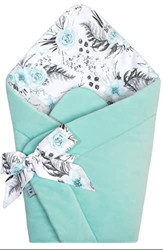 Pepi Baby Pucksack Baby Pucktuch 75×75 cm - Sleepea Pucksack Baby Sommer - Baby Pucksack Winter Pucksack für Neugeborene - Pucktuch Baby Swaddle Garden Mint Mit Velvet von Pepi MADE IN POLAND