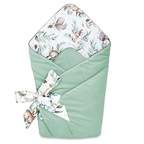 Pepi Baby Pucksack Baby Pucktuch 75×75 cm - Sleepea Pucksack Baby Sommer - Baby Pucksack Winter Pucksack für Neugeborene - Pucktuch Baby Swaddle Green Groove Mit Velvet von Pepi MADE IN POLAND