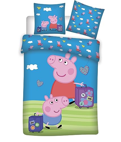 Bettwäsche Peppa Pig Travel, 100 % Baumwolle, Bettbezug 100 x 135 cm + Kissenbezug 40 x 60 cm von Peppa Pig