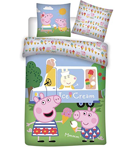 Peppa Pig Bettwäsche für Babys, Motiv Ice Cream, wendbar, 100 x 135 cm + Kissenbezug 40 x 60 cm, 100% Baumwolle von Peppa Pig