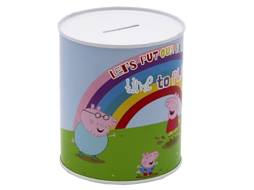 CyP Brands Peppa Pig-Spardose, Becher, versiegelte Thermoskanne, Spardose, Münzen und Banknoten, Mehrfarbig, offizielles Produkt von Peppa Pig