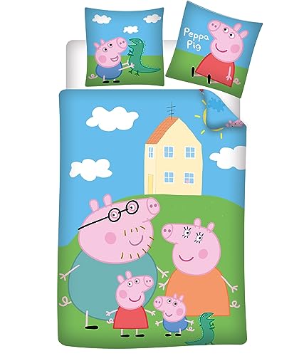 Peppa Pig Baby-Bettwäsche, 100 % Baumwolle, Bettbezug 100 x 135 cm + Kissenbezug 40 x 60 cm von Peppa Pig