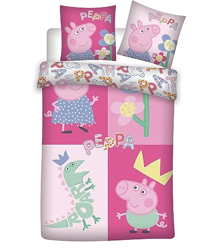 Peppa Pig Bettwäsche, 100 % Baumwolle, für Babybett, Bettbezug 100 x 135 cm + Kissenbezug 40 x 60 cm, Rosa von Peppa Pig