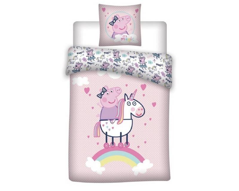 Peppa Pig Bettwäsche - Set – 1x Deckenbezug 140x200 & 1x Kissenbezug 65x65 cm für Kinder, Baumwolle, 2 teilig, perfekt für Kinderzimmer von Peppa Pig