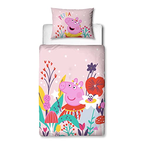 Peppa Pig Offizielles Magic Design Bettwäsche-Set für Kleinkinderbett, wendbar, 2-seitig, inklusive passendem Kissenbezug, Schlafzimmer-Serie, Polycotton (Kleinkind-Bettbezug-Set) von Peppa Pig