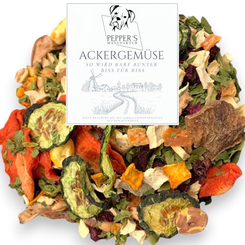 Ackergemüse von Pepper’s Manufaktur – Barf-Ergänzung für Hunde, natürliche Gemüsemischung mit Ballaststoffen & Vitaminen, für Bunte Rohfleischfütterung, glutenfrei (250g) von Pepper´s Manufaktur