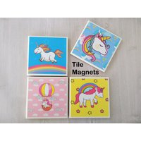 Einhorn Regenbogen Fliesen Magnete Kühlschrank Magnet Geschenk Drucken Art Druck - Box Set Von 4 von PeppercornPrincess