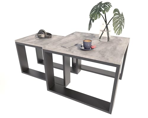 Per la vita Loft Kaffeetische Set 2-teilig – Couchtisch Wohnzimmertisch modern in Grau/Schwarz – Platzsparende Beistelltische aus Laminatplatte – Kratzfeste Wohnzimmertische im skandinavischen Design von Per la vita