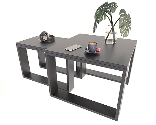 Per la vita Loft Kaffeetische Set 2-teilig – Couchtisch Wohnzimmertisch modern in Schwarz – Platzsparende Beistelltische aus Laminatplatte – Kratzfeste Wohnzimmertische im skandinavischen Design von Per la vita