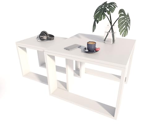 Per la vita Loft Kaffeetische Set 2-teilig – Couchtisch Wohnzimmertisch modern in Weiß/Grau – Platzsparende Beistelltische aus Laminatplatte – Kratzfeste Wohnzimmertische im skandinavischen Design von Per la vita