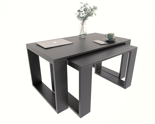 Per la vita Westa Kaffeetische Set 2-teilig – Couchtisch Wohnzimmertisch modern in Schwarz – Platzsparende Beistelltische aus Laminatplatte – Kratzfeste Wohnzimmertische im skandinavischen Design von Per la vita