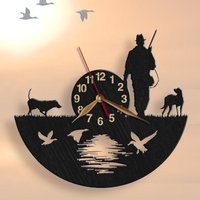 Wanduhr Jäger Holz Geschenk Big Nichttickende Enten Fasan Elche Wildschwein | Bitte Auswählen Jagdhund Large 30-45cm #131 von PerAsperaAd