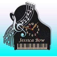Wanduhr Klavier Personalisiert Holz Nicht Tickend Large 12-18Inch, Melodie Notenblatt Musik Dirigent Musiker, Klavierstudio Decor, Custom Uhr von PerAsperaAd
