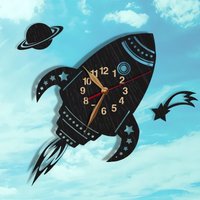 Wanduhr Retro Rakete, Komet Planet Saturn Holz Nicht Tickend, Kinderzimmer Wand Kunst Large 13 Oder 18 Inch #109 von PerAsperaAd