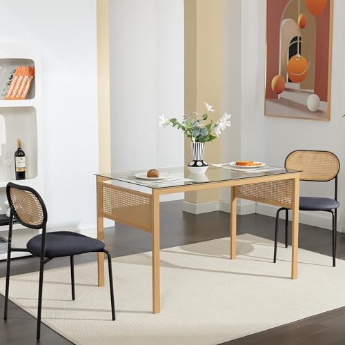 2er Set Esszimmerstühle Rattanstuhl, Küchenstuhl mit Rattan Rückenlehne, Wohnzimmerstuhl, Empfangsstühle Küchenstuhl Polsterstühle für Wohnzimmer Esszimmer, 48 x 44.5 x 80.5 cm von PerGar