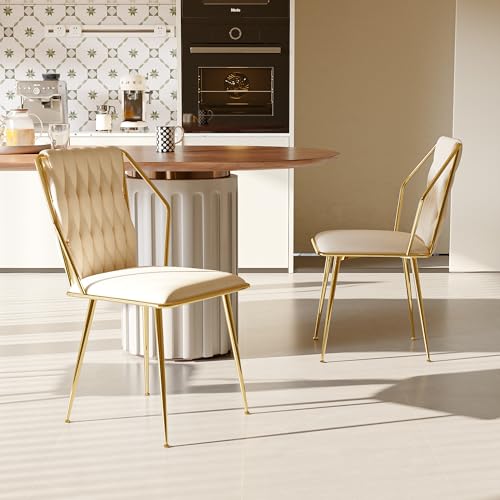 Esszimmerstühle 2er Set, Samt Polster Stühle, Küchenstühle Wohnzimmerstühle Sitzfläche mit Metallbeine, Moderner Küchenstuhl, Ergonomischer Dining Chair für Esszimmer, Beige von PerGar