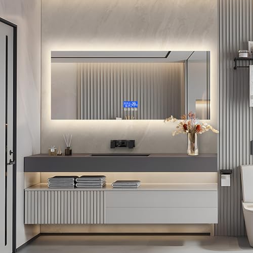 PerGar Badspiegel mit Beleuchtung Led Spiegel und Temperaturanzeige 140x60cm, Antibeschlagfunktion, dreistufiger Helligkeitsanpassung, Einstellbare Badezimmerspiegel, Defog Funktion PerGar Badspiegel mit Beleuchtung Led Spiegel und Temperaturanzeige 140x60cm, Antibeschlagfunktion, dreistufiger Helligkeitsanpassung, Einstellbare Badezimmerspiegel, Defog Funktion von PerGar