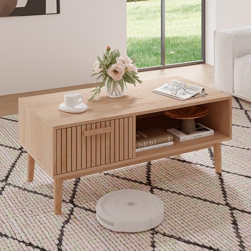 PerGar Couchtisch, Beistelltisch, Couchtisch Rechteckig, Sofatisch, Wohnzimmertisch mit Stauraum, mit Schublade, für Wohnzimmer, Büro, Schlafzimmer, Holzfarbe, 100x50x43 cm PerGar Couchtisch, Beistelltisch, Couchtisch Rechteckig, Sofatisch, Wohnzimmertisch mit Stauraum, mit Schublade, für Wohnzimmer, Büro, Schlafzimmer, Holzfarbe, 100x50x43 cm von PerGar