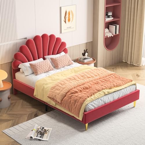 PerGar Rotes Polsterbett 140 x 200 cm, Verdicktes Samtbett mit verstellbarem Kopfteil, Lattenrost und Massivholzrahmen, EIN bequemes Doppelbett für EIN Jugend- oder Damenschlafzimmer PerGar Rotes Polsterbett 140 x 200 cm, Verdicktes Samtbett mit verstellbarem Kopfteil, Lattenrost und Massivholzrahmen, EIN bequemes Doppelbett für EIN Jugend- oder Damenschlafzimmer von PerGar